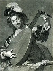 Przedstawienie lutnisty strojącego swój instrument.
