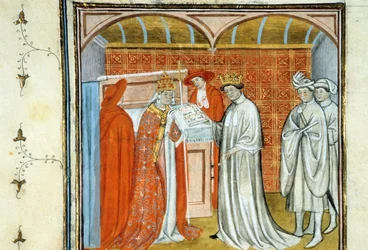 Robert II Pobożny (ok. 972-1031) - Iluminacja rękopisu na welinie średniowiecza „” Grands Chronicles of Saint-Denis” koniec XIV wieku (ref. 512