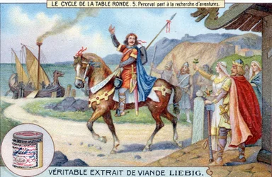 Cykl okrągłego stołu (5): Perceval wyrusza w poszukiwaniu przygód, Liebig Chromolithography, sd. 19 wiek