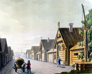Wieś rosyjska w XVIII wieku.