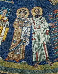 Św Praxede (Prassede) i Św. Paweł Detal. Anonimowa mozaika około 830 r. Łuk triumfalny bazyliki Santa Prassede, Rzym