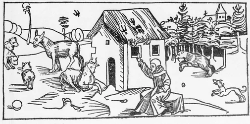 San Marinus. Grawer z „Żywotów świętych - część letnia” (Księga świętego) Jakuba (Jakuba) z Voragine (1228-1298). Lubeka 1488.