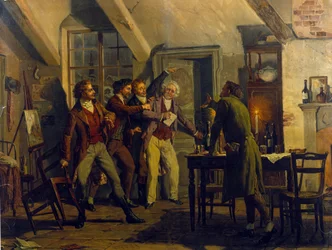 Scenografia Luigiego Morgariego (ur. 1857) do opery „Cyganeria” Giacomo Pucciniego (1858-1924) XIX w.