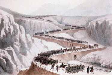Druga włoska wojna o niepodległość: przejście Moncenisio przez armię francuską w dniu 29 kwietnia 1859 (druk)