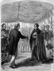 Sir Walter Scott wręcza krzyż św. Andrzeja królowi Jerzemu IV