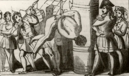 „Spriggs podnoszący załogę bostońskiego szkunera na czoło, a następnie pozwalając im spaść na pokład”, c.1836