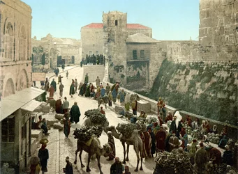 Ulica Wieży Dawida, Bazar. Jerozolima. Photochrome SD. w latach 1890-1900.