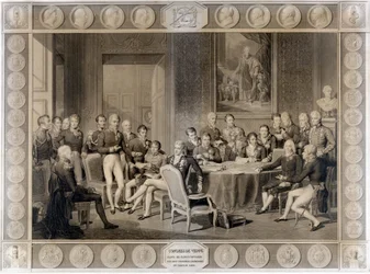 Kongres Wiedeński. Kongres Wiedeński w 1815 r. Aleksander I car; H.R.Stewart, Castlereagh; Franciszek I, cesarz Austrii; Fryderyk Wilhelm III, król Prus; Karol August, książę Hardenbergh; Wilhelm von Humboldt (William Humboldt