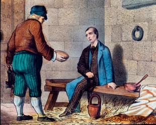 Włoski patriota Silvio Pellico (1798-1854) oskarża karbonaryzm (carbonari) i otacza twierdzę Spielberg (Spilberk) na Morawach Litografia XIX wieku