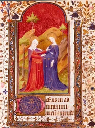 Miniaturowe Nawiedzenie z Księgi Godzin Izabeli Kastylii znanej jako Izabela Iere Katoliczka (1451-1504) XV-wieczna Sewilla, Biblioteca Colombina