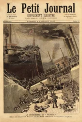 Pancernik Victoria tonie u wybrzeży Syrii, zachęcony przez statek Camperdown. Grawerowanie w „Le petit journal”” 8.07.1893. Kolekcja Selvy.