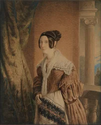 Żona kapitana Williama Hewetta, ok. 1840 (akwarela, drewno, szkło)