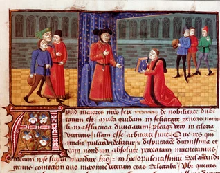 Autor przedstawia swoją pracę Strona zaczerpnięta z „”Sophilogium”” (Archiloge Sophie. Księga dobrych praktyk) Jacques Legrand (Legrant) (1365-1415) XV lub XVI w. Torre do Tombo, Lizbona