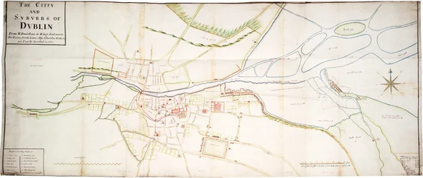 Miasto i przedmieścia Dublina od Kilmainham do Rings-End, w tym rzeki, ulice, uliczki, aleje, kościoły, bramy itp. są dokładnie opisane 15 nr 1673