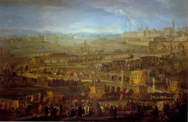 Orszak markiza Mirepoix (1699-1757) ambasadora z przedstawicielami francuskiej dyplomacji w Wiedniu 12.10.1738 Anonimowe malarstwo z XVIII wieku. Wiedeń, Historyczne Muzeum Miasta