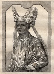 Wyprawa dookoła świata (1790-1792) kapitana Etienne Marchanda (1755-1793): portret króla wyspy Timor (archipelag indonezyjski) - ilustracja zaczerpnięta z „Wielkich marynarzy XVIII wieku”