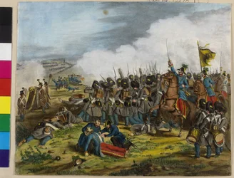 Śmiertelne zranienie generała Ulissesa barona Salis-Soglio podczas bitwy von S Lucy pod Weroną 6 maja 1848 r.