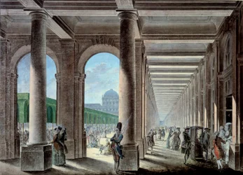Galerie i ogrody Palais Royal. Litografia XVIII wieku. Paryż, B.N.