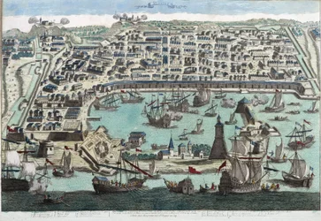 Port w Mesynie - rycina z XVIII wieku