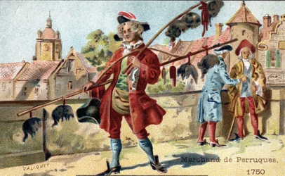Handel perukami w 1750 r.
