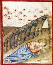 Wizja Józefa, syna Jakuba Miniatura zaczerpnięta z Kodeksu 212 (lub Kodeksu Padewskiego lub Biblii Padewskiej) 1390-1400 Rovigo, Accademia dei Concordi