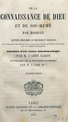Strona tytułowa „Poznania Boga i samego siebie” francuskiego teologa i biskupa Jacques-Benigne (Jacques Benigne) Bossueta (1627-1704). 1857.