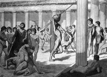 Trening młodych greckich sportowców do igrzysk panathenaic (panathianes).