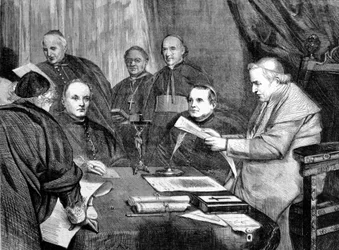 Sobór Watykański I. Papież Pius IX w otoczeniu członków Zarządu Soboru. 1869