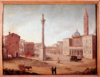 Widok na bazylikę Santa Maria Maggiore (Santa Maria Maggiore) w Rzymie Anonimowa akwarela. XVIII-wieczny Rzym, muzeum Rzymu