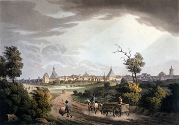 Widok na okolice miasta Lipsk w Niemczech około 1820 roku.