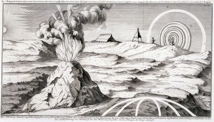 Wulkan na górze Cotopaxi - w „Podróży historycznej Ameryki Południowej dokonanej przez Zakon króla Hiszpanii przez Don George’a Juana i Don Antoine de Ulloa””, T.1, w C.A. Jombert, Librairie du Roi, Paryż