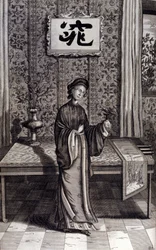 Kobieta chińskiej szlachty. „De China Monumenta” Athanasius Kircher (1601 - 1680), jezuita, orientalista i niemiecki uczony, Amsterdam 1667.