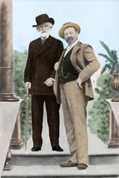 Giuseppe Verdi, włoski kompozytor (1813-1901) i tenor Francesco Tamagno (1850-1905) w Montecatini pod koniec XIX wieku.
