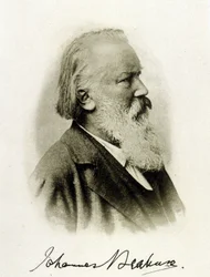 Portret Johannesa Brahmsa (1833 - 1897), niemieckiego kompozytora na autografowej fotografii.