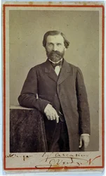 Portret kompozytora Giuseppe Verdiego (1813 - 1901). Lata 40. XIX wieku. Zdjęcie opatrzone autografem.