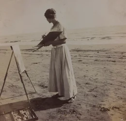 Młody malarz na plaży w Forte dei Marmi, Włochy