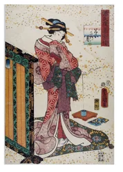 Dama z ręką na lakierowanym ekranie, okres Edo, ok. 1857 (drzeworyt na papierze)