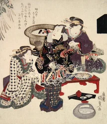 Otawaya (Onoe Kikugoro) w Umemoto, ok. 1825 (kolorowy drzeworyt)