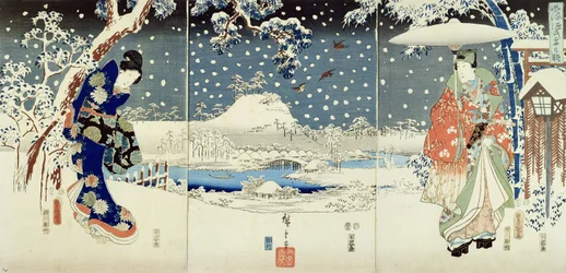 Scena śnieżna w ogrodzie Daimyo (tryptyk)