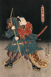 Ukiyo-e nadruk przedstawiający aktora grającego samuraja autorstwa Kunisada