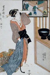 Godzina tygrysa, siódma godzina poranka, ok. 1818, grafika Ukiyo-e autorstwa Utagawy Kunisady (1786-1865) z filmu Dwanaście godzin w Yoshiwara, drzeworyt Oban-tate-e, 37x24,9 cm, cywilizacja japońska