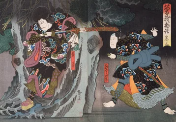 Aktorzy w rolach Ettyujiro i Kagekiyo w "Soga Monogatari" (kolorowy drzeworyt)