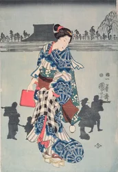 Akt trzeci dramatu „Chushingura”, ok. 1840 (kolorowy drzeworyt)