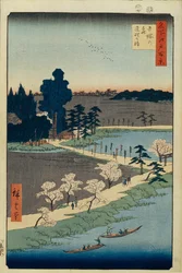 Świątynia Azuma no mori i spleciona kamfora Sto słynnych widoków Edo, 1856-1858