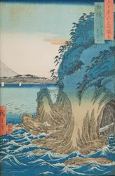 Groty na wyspie Enoshima w prowincji Sagami / Sagami Enoshima Iwaya no kuchi, plansza 15 z serii: Widoki słynnych miejsc w ponad sześćdziesięciu prowincjach / Rokuju yoshu meisho zue