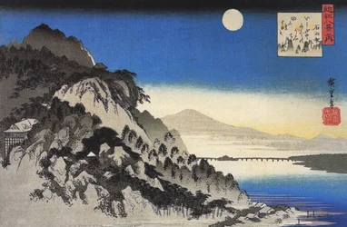 Hiroshige Księżyc w pełni nad górskim krajobrazem