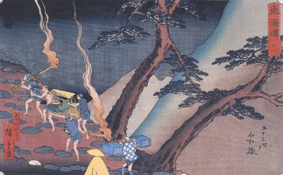 Hiroshige Podróżnicy na górskiej ścieżce nocą 2