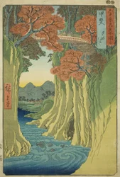 Prowincja Kai: Monkey Bridge (Kai, Saruhashi), z serii „Słynne miejsca w sześćdziesięciu nieparzystych prowincjach (Rokujuyoshu meisho zue)”