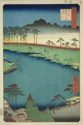 Świątynia Kumano Junisha w Tsunohazu, popularnie znana jako Juniso (Tsunohazu Kumano Junisha, zokusho Juniso), z serii „Sto słynnych widoków Edo (Meisho Edo hyakkei)”