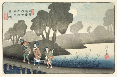 Miyanokoshi, nr 37 z serii „69 Stacji Kisokaido”, wyd. Hoeido i Kinjudo, koniec lat 30. (kolorowy drzeworyt)